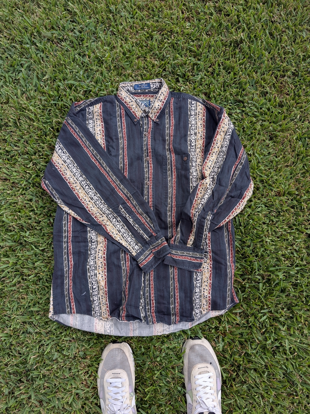 Ralph Lauren Black Button-Down Shirt with Red & Cream Stripes